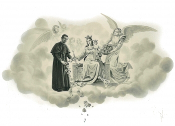 Don Bosco receives roses from the hands of Mary Help of Christians