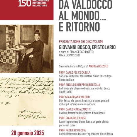 Italia – Da Valdocco al mondo… e ritorno: all’UPS un evento per presentare l’Epistolario completo di Giovanni Bosco