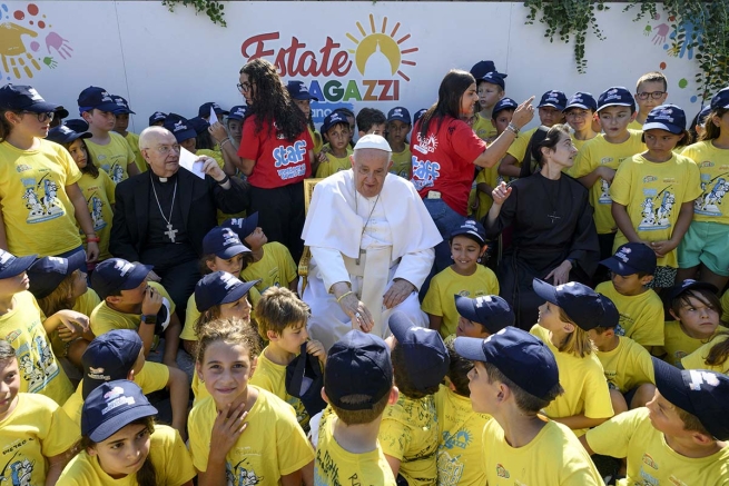 Vatican – Pope Francis visits the "Estate Ragazzi in the Vatican" summer centre at the San Giuseppe (St Joseph) Sports Centre and meets the benefactors