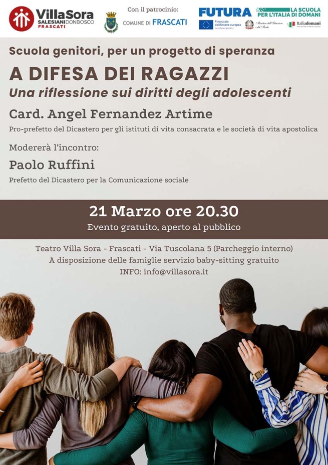 Italia – Escuela para padres, miradas de esperanza: el Instituto Salesiano Villa Sora reflexiona sobre los derechos de los adolescentes, acompañados por el cardenal A. F. Artime y el doctor Ruffini