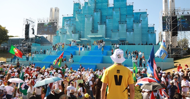 Portugal – 4 August 2023: Pope Francis in the crowd of pilgrims